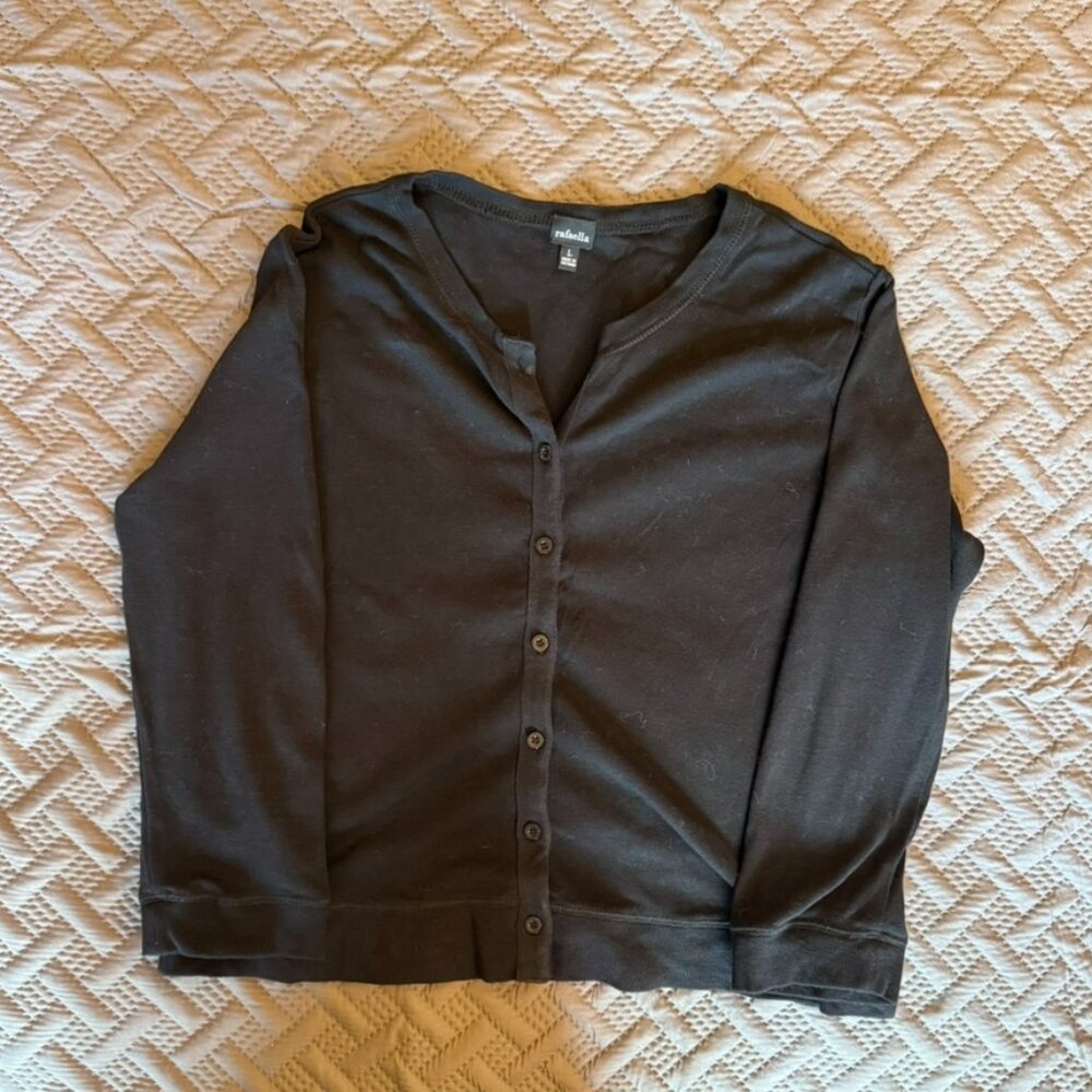 Women's Short Waisted BlackButton Up Sweater
